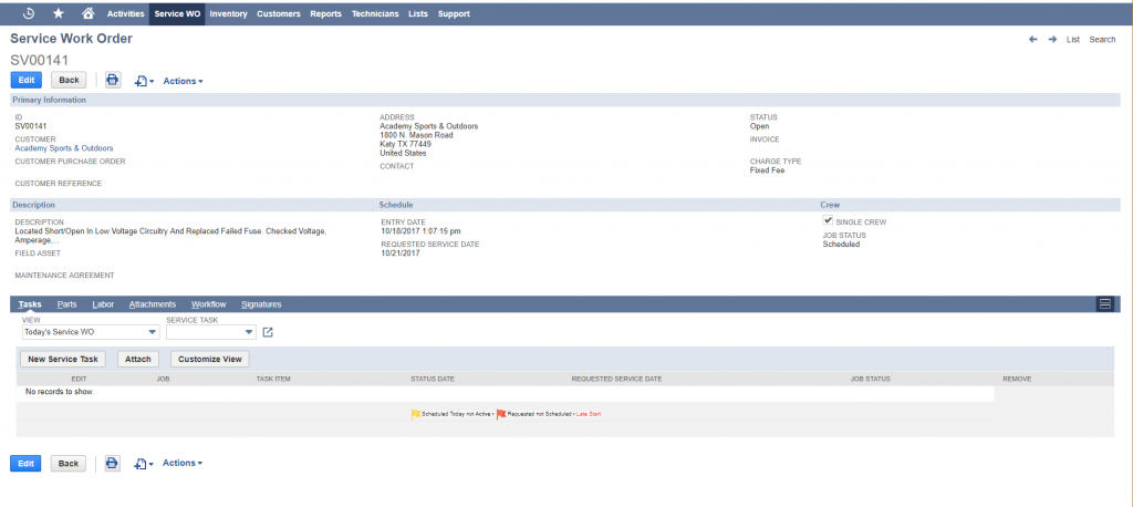 Sentrien Systems Work Order Management Screen In Oracle NetSuite