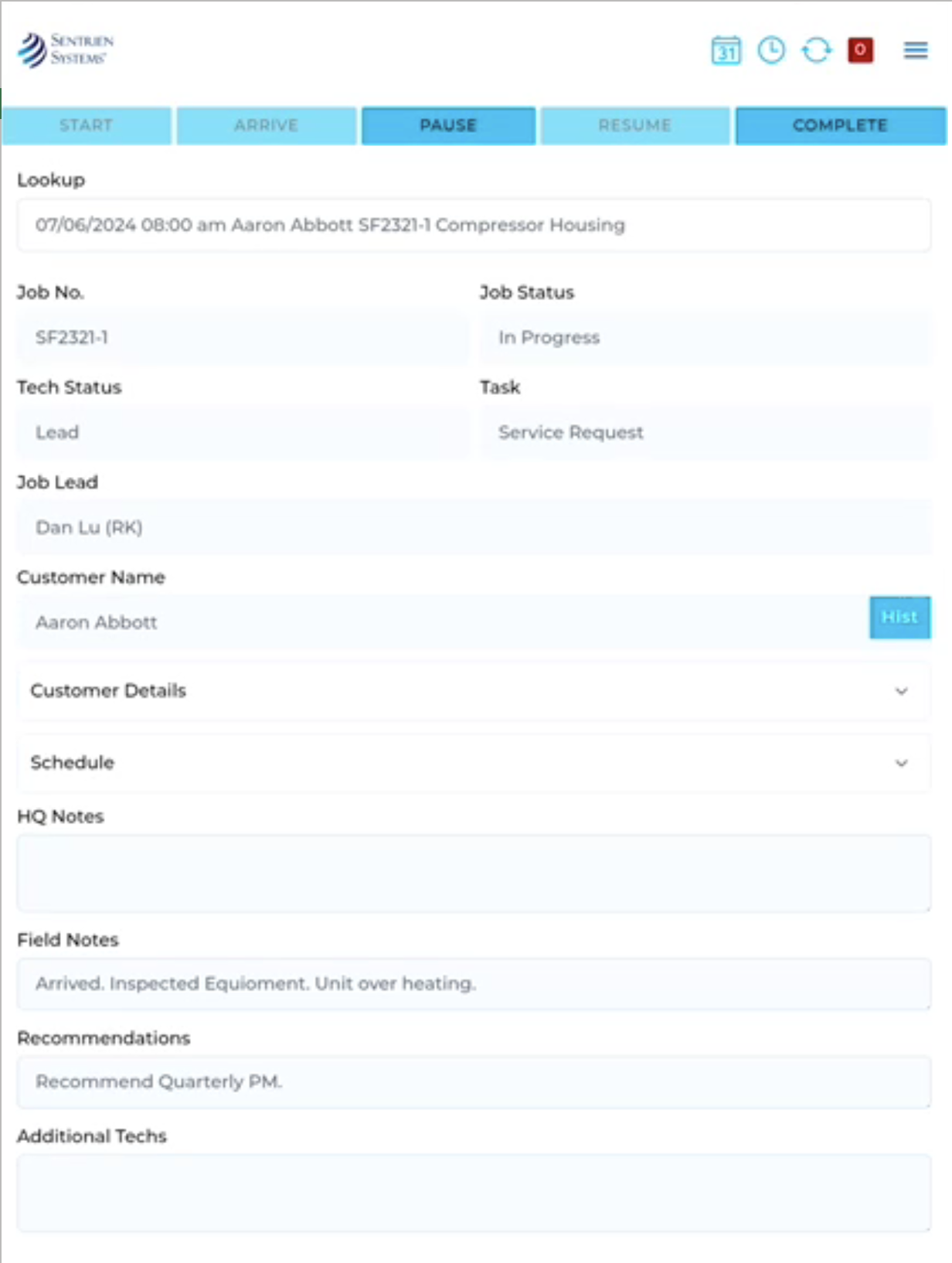 Sentrien Systems Mobile Field Service Management